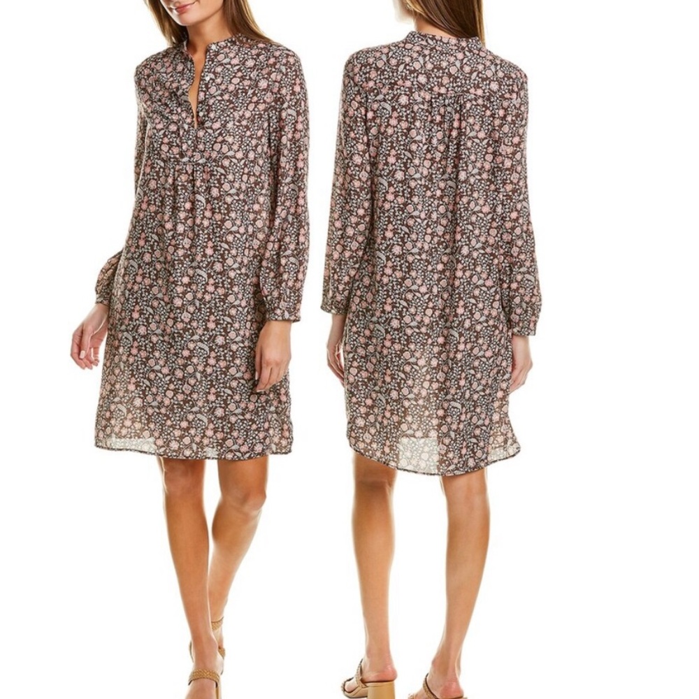 J. McLaughlin Tavia Folkloric Vine Brown Floral Printed Prairie Dress - M